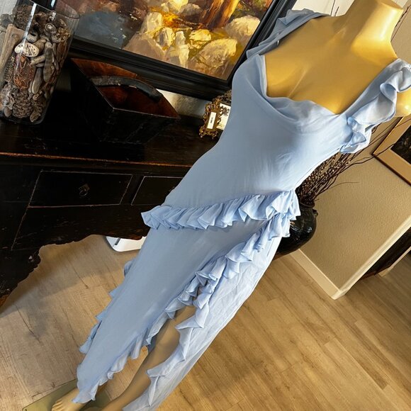 house of cb LONDON powder blue sleeveless low back ruffles Gown - Picture 5 of 5